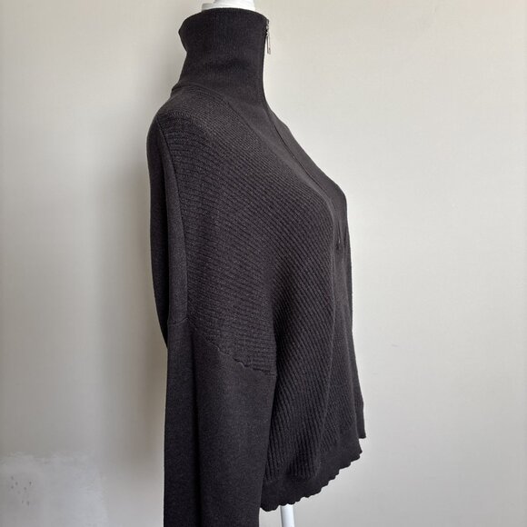 Elie Tahari Knit grey 1/4 zip Pullover cropped Sweater XLarge - Picture 6 of 12